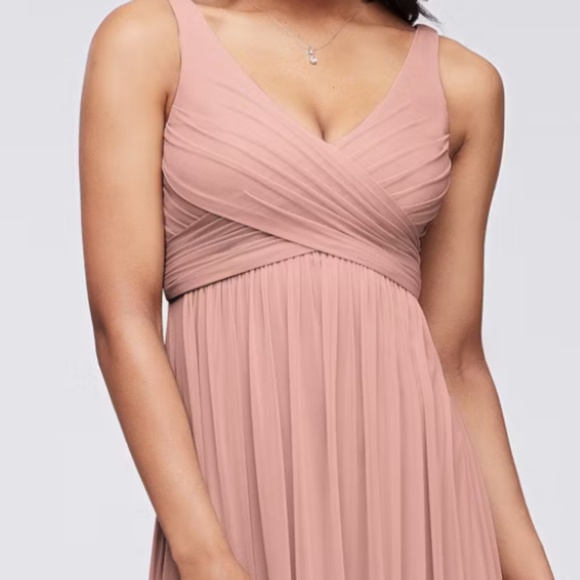 DAVID'S BRIDAL Long Mesh Dress with Cowl Back Detail STYLE# F15933 - Picture 1 of 4
